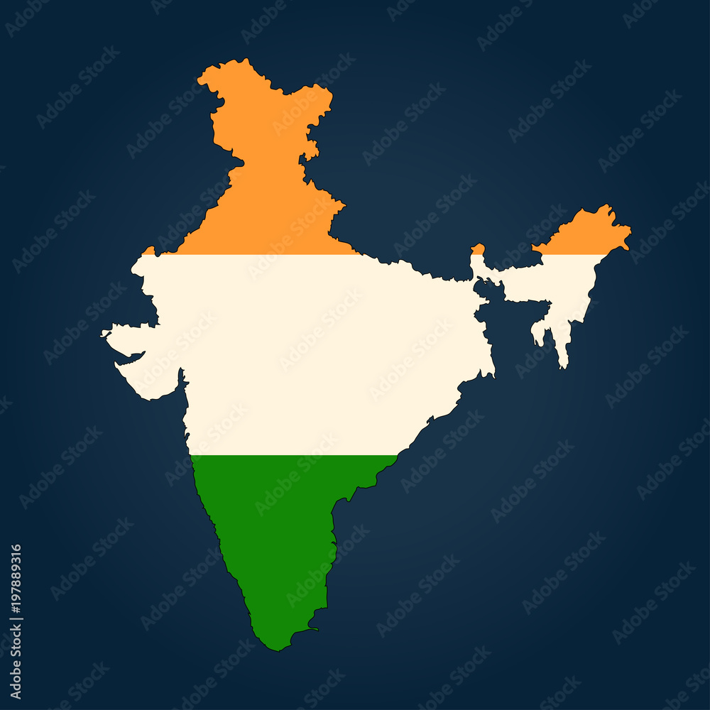Map of India painted in the colors of the national flag Isolated on background