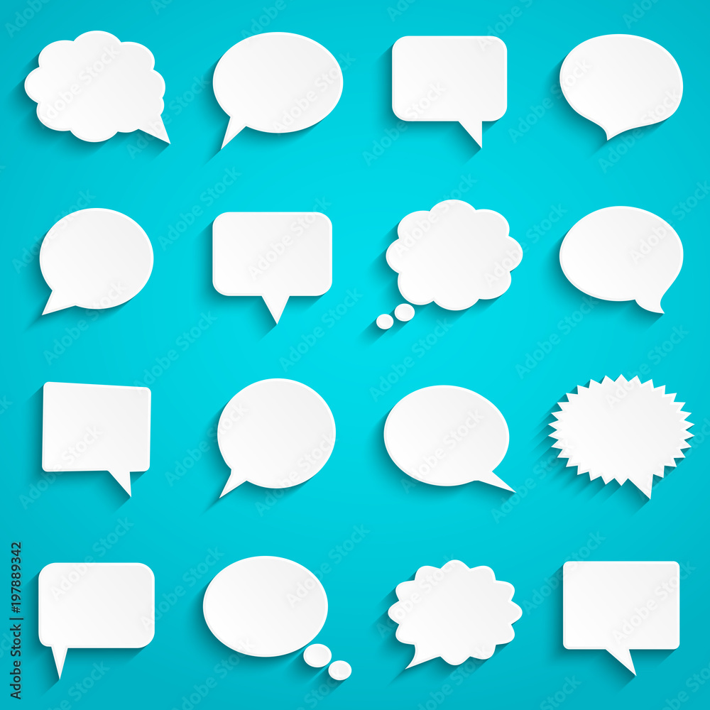 Blank empty paper white speech bubbles