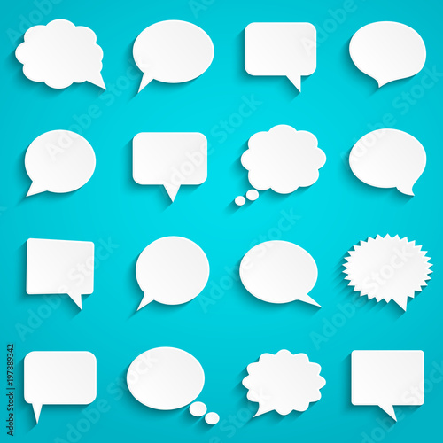 Blank empty paper white speech bubbles