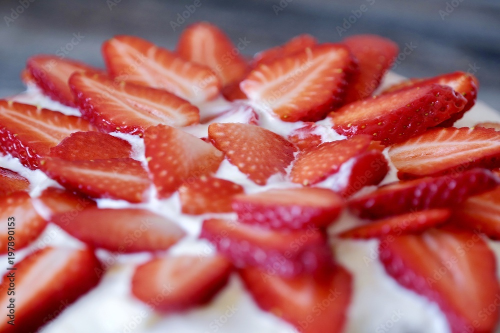Delicious cake with fresh strawberries and cream Delicious cake with fresh strawberries and cream