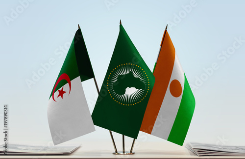 Flags of Algeria African Union and Niger