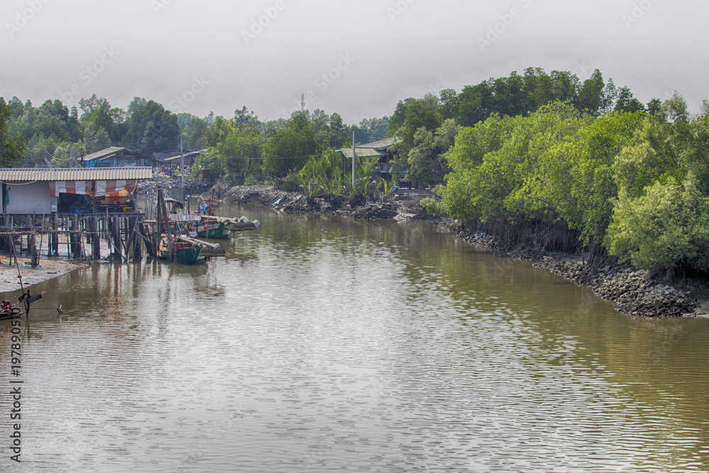 Fishing boat at Don Hoi Lam, Samut Songkhram Province Thailand 