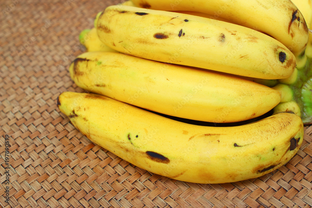 Banana fruit food on bamboo background Banana fruit food on bamboo background