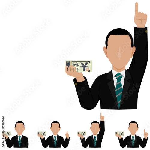 An investor with the bundle of Yen banknote on transparent background
