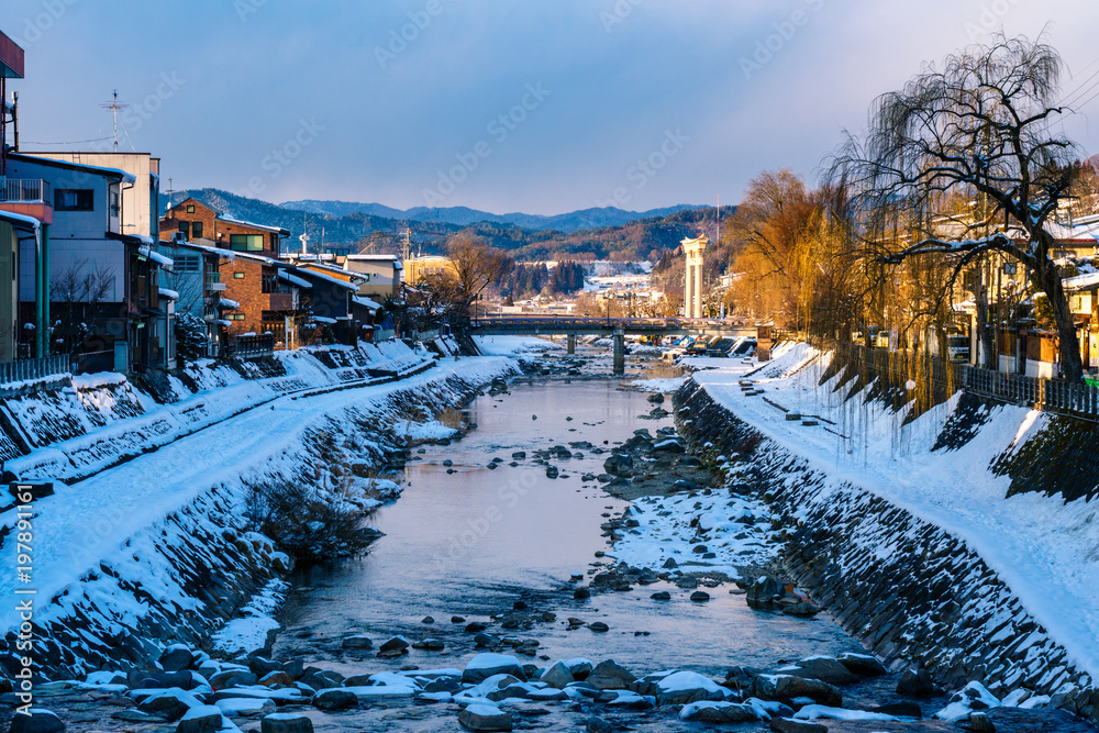 Miyagawanaka River of Takayama town in Winter