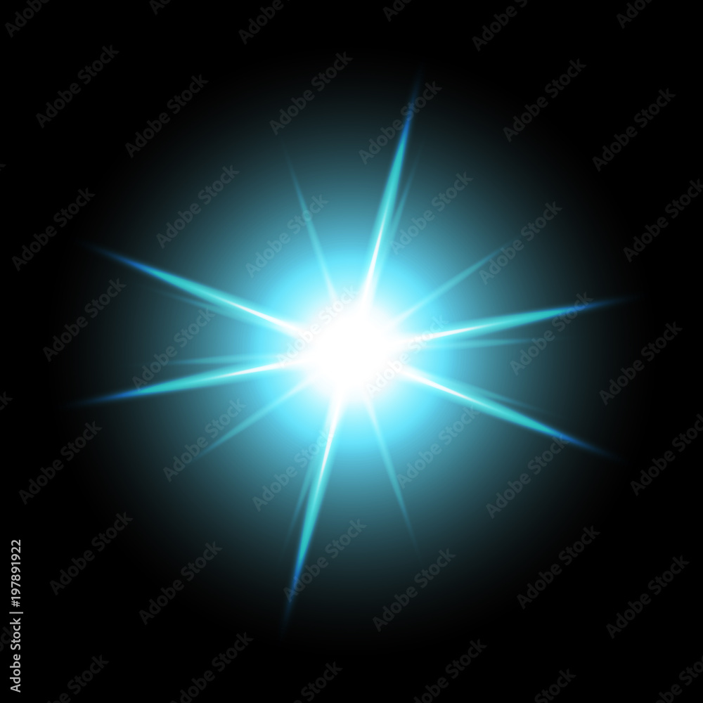 Shining star on black background, aqua color Shining star on black background, aqua color