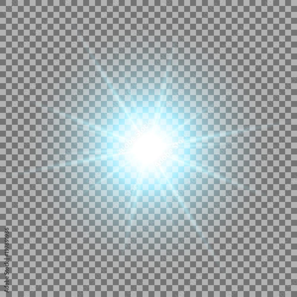 Shining star on transparent background, aqua color