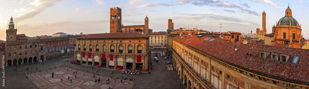 Panoramic view of piazza Maggiore - Bologna