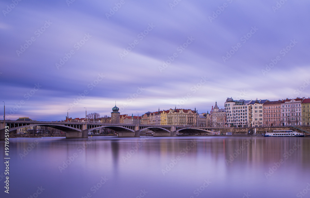 Prague cityscape, Vltava River and historical centre. Famous place