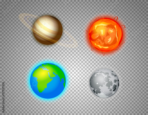 Different sun system elements vector set isolated on transparent