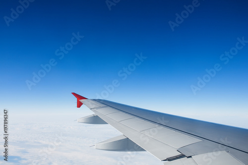 View of jet plane wing photo