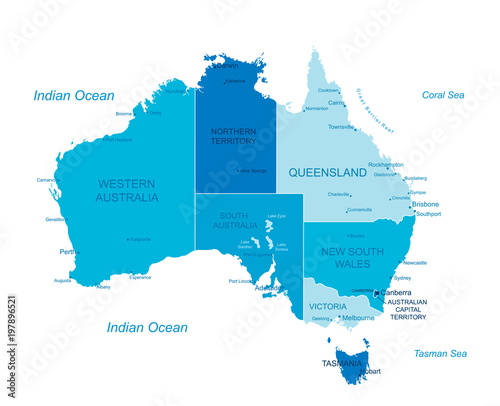 Australia-highly detailed map.All elements are separated in editable layers clearly labeled. Vector