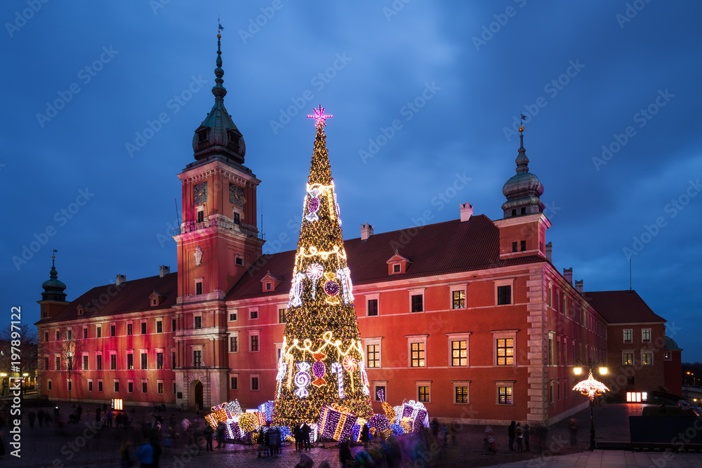 Fototapeta premium Royal Castle and Christmas Tree in Warsaw