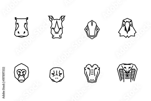 8 animal heads icons. Vector geometric illustrations of wild life animals.
