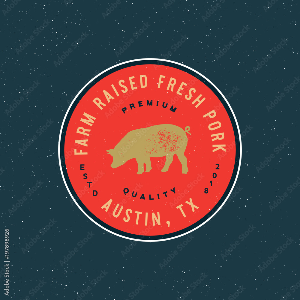 premium fresh pork label. retro styled meat shop emblem. vector illustration