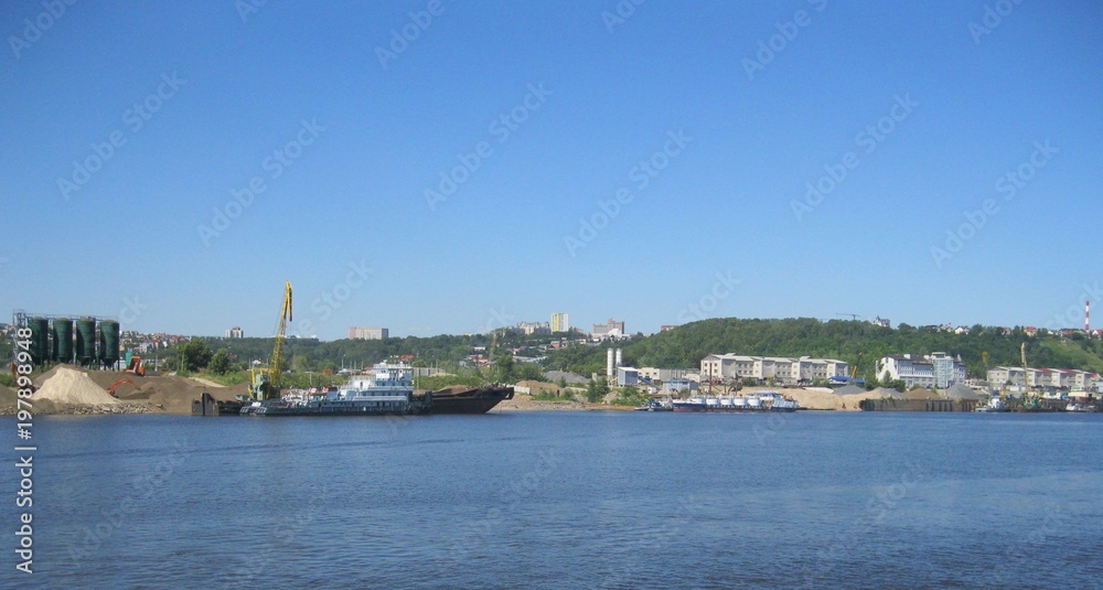 Panorama, ship's, river, landscape, sky