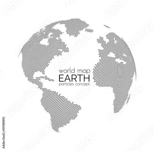 3d abstract world map planet, dots, global halftone concept.