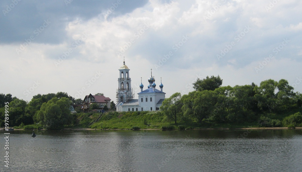 Church, river, landscape, sky