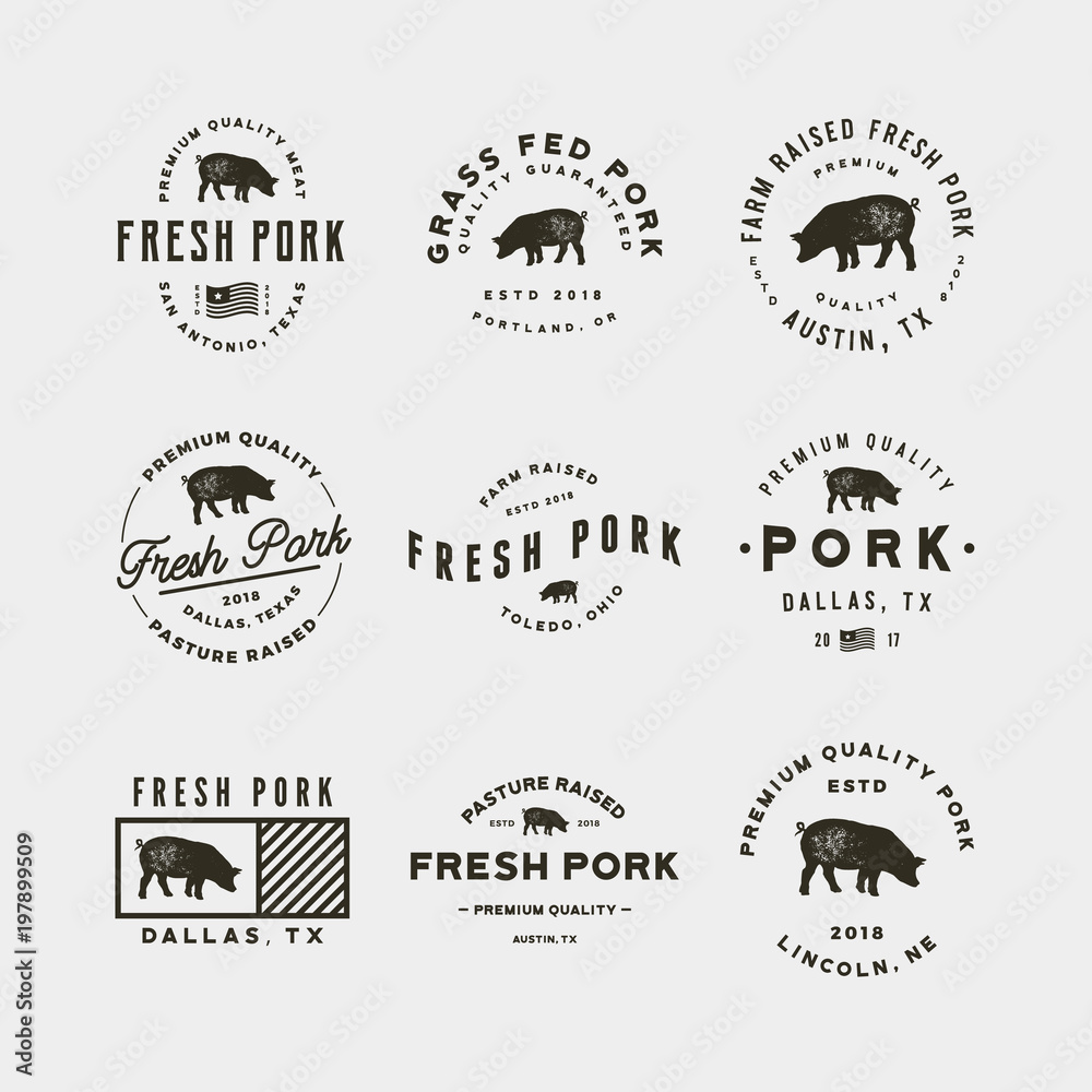 set of premium fresh pork labels. vector illustration