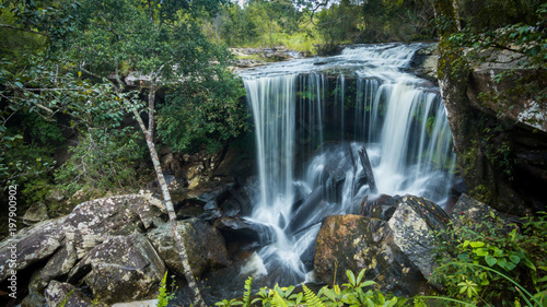 PHU KRA DUENG NATIONAL PARK  LEOI   THAILAND - OCTOBER 14  2017   Deep forest waterfall in national park in rainy. Close up landscape. Long exposure photography.