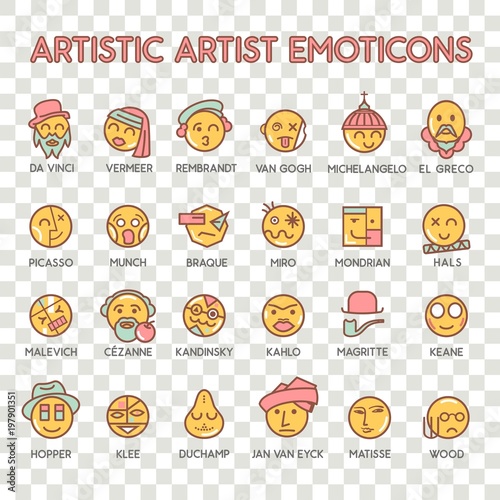 Emoticon artistic artist vector emoji Smile icon set for web