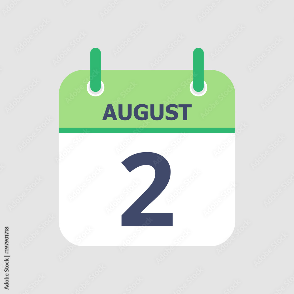 Flat icon calendar 2nd of August isolated on gray background. Vector illustration. Flat icon calendar 2nd of August isolated on gray background. Vector illustration.