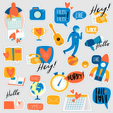 Collection of flat design social network stickers. Set of stickers, pins, patches and badges vector illustration. Stickers for mobile messages, chat, social media, online communication, networking