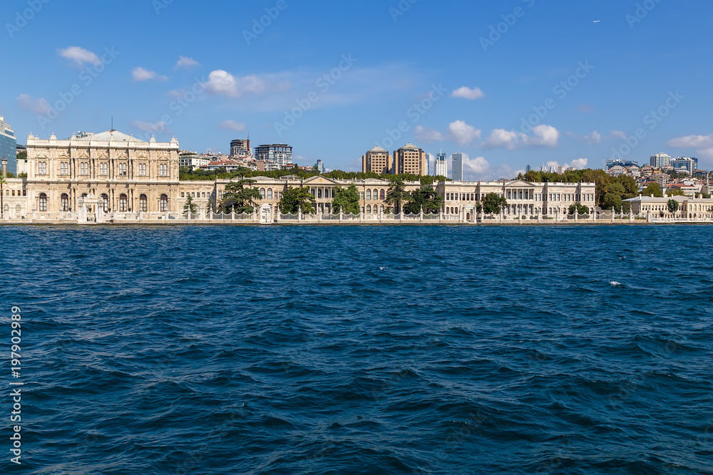 Istanbul, Turkey. Dolmabahce - the palace of the Ottoman sultans on the European side of the Bosphorus on the border of the Besiktas and Kabatas districts