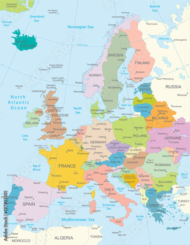 Obraz na płótnie Europa-highly detailed map
