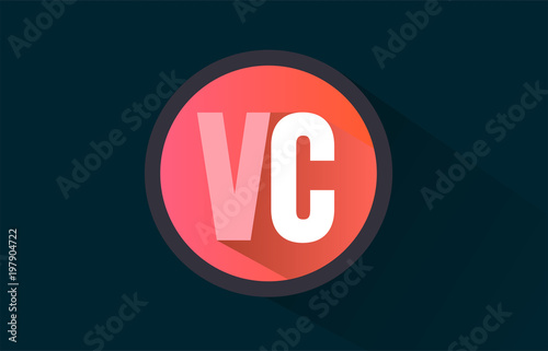 blue pink alphabet letter vc v c logo combination with long shadow design