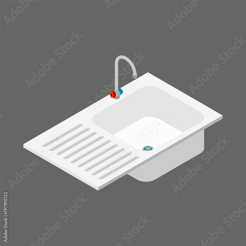 Kitchen sink isometry isolated. Kitchen utensils. Vector illustration
