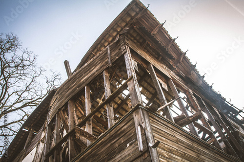 A wooden house after a fire