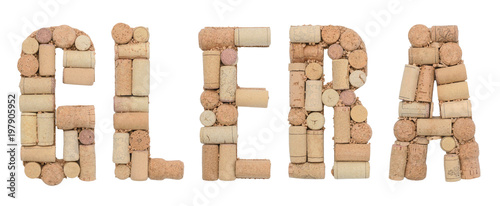 Grape variety Glera made of wine corks Isolated on white background