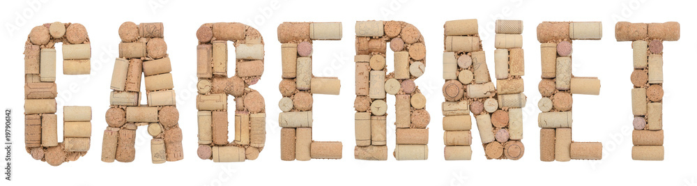 Grape variety Cabernet  made of wine corks Isolated on white background