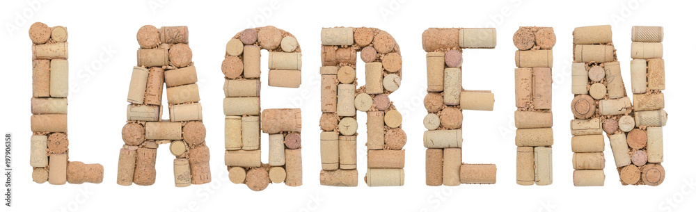 Grape variety Lagrein made of wine corks Isolated on white background