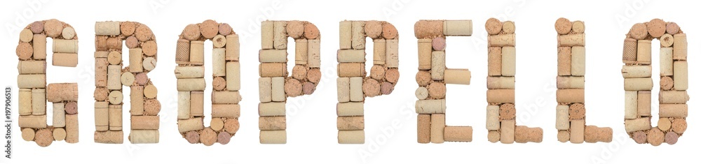 Grape variety Groppello made of wine corks Isolated on white background