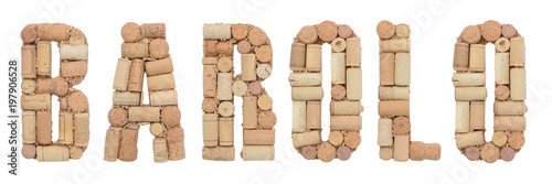 Grape variety Barolo made of wine corks Isolated on white background photo