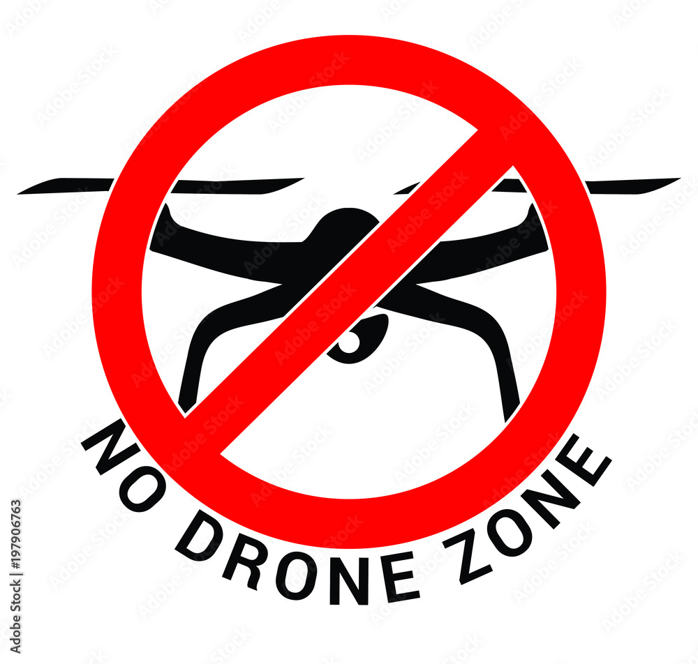 No drone zone - black quadcopter in red crossed circle symbol No drone zone - black quadcopter in red crossed circle symbol