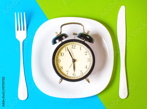  plate fork knife Cutlery Kitchen concept restaurant menu meal art background blue green 