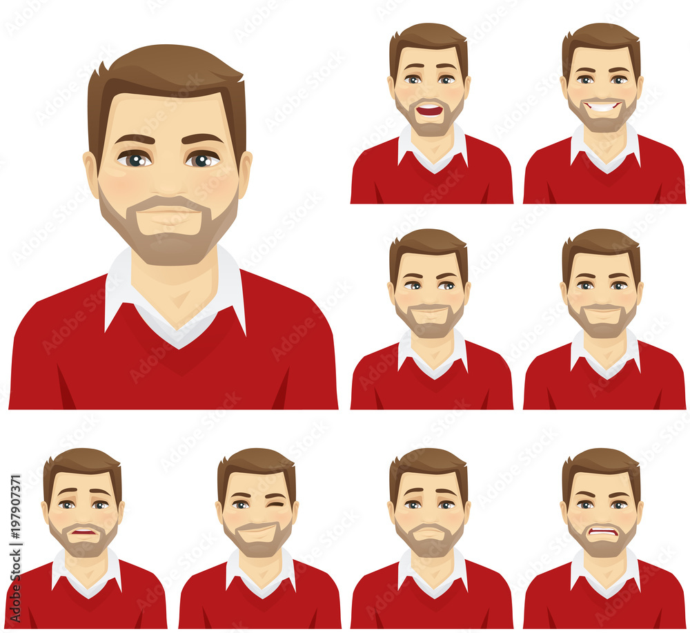 Man with different facial expressions set vector illustration Man with different facial expressions set vector illustration