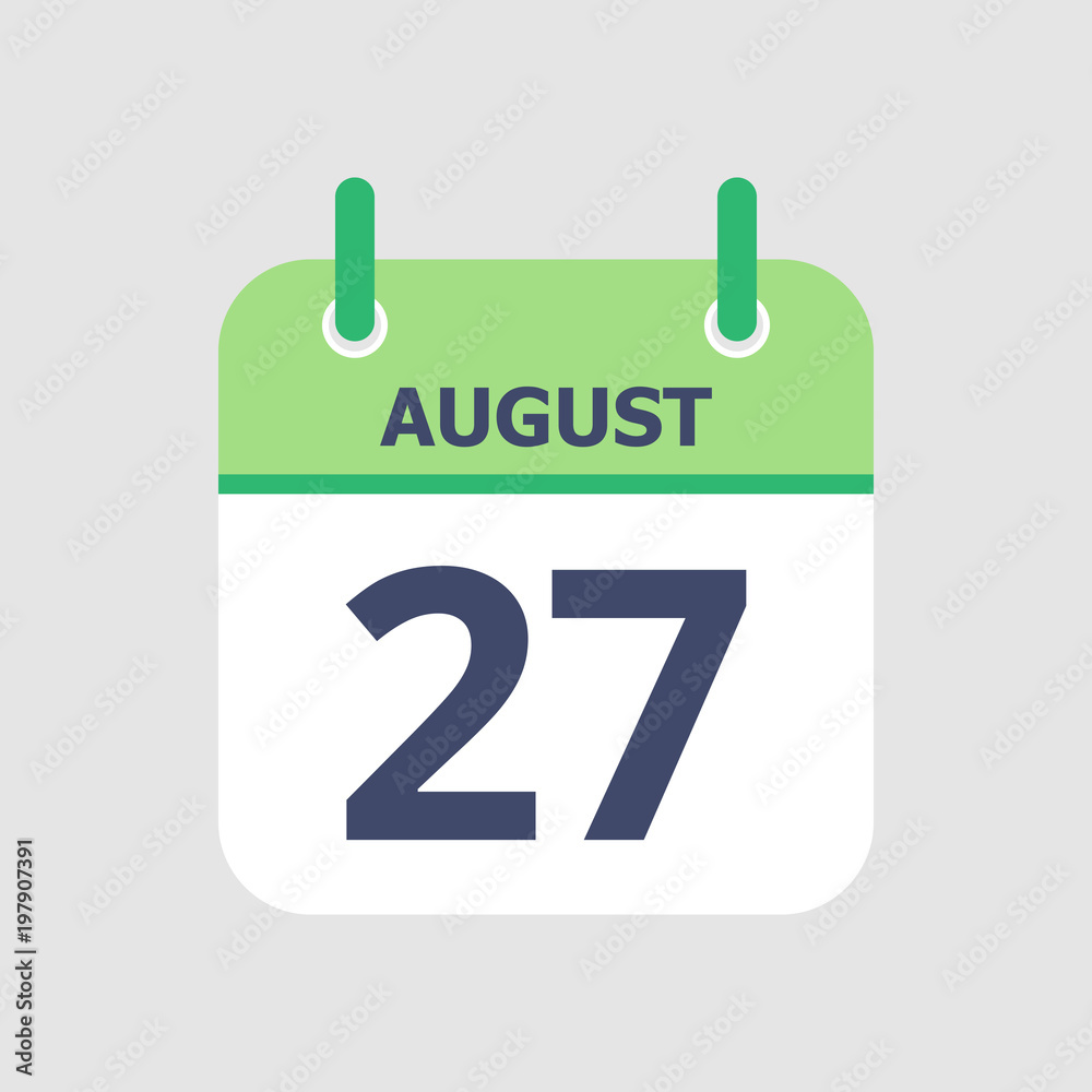 Flat icon calendar 27th of August isolated on gray background. Vector illustration. Flat icon calendar 27th of August isolated on gray background. Vector illustration.