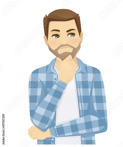 Handsome thinking man looking away isolated on white background