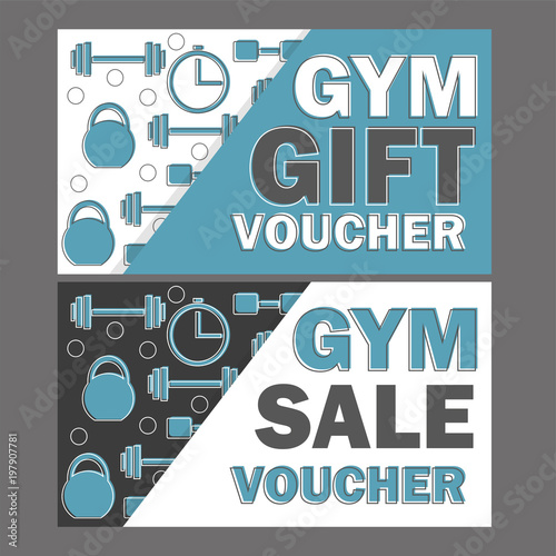 Vector set of discount coupons for sport accessories. Colorful style discount voucher templates. Gym and fitness equipment promo offer cards