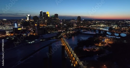 Minneapolis aerial skyline - City at night - 4K photo