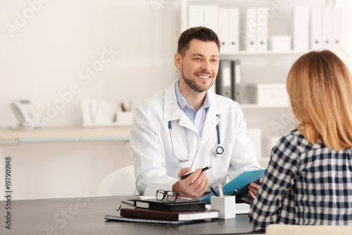 Doctor consulting female pa...