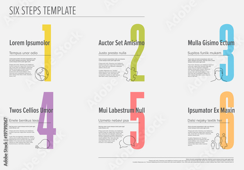 Six steps progress template with nice typography