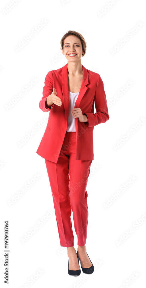 Businesswoman in elegant suit on white background Businesswoman in elegant suit on white background