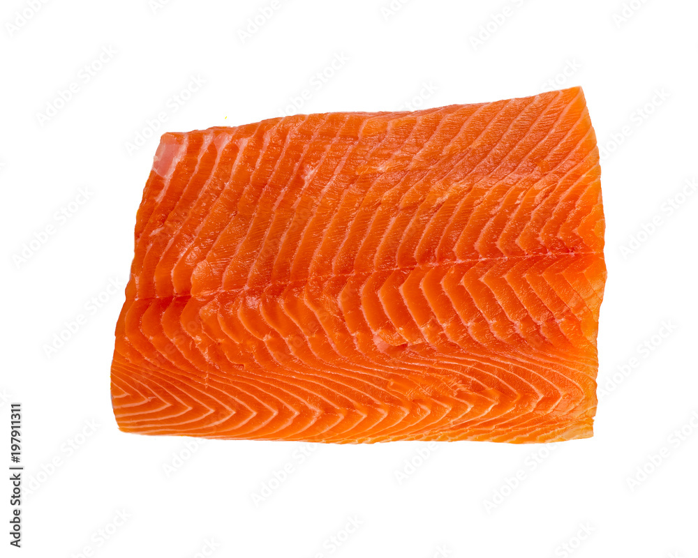 Fresh salmon fillet isolated on white backgrund, top view Fresh salmon fillet isolated on white backgrund, top view