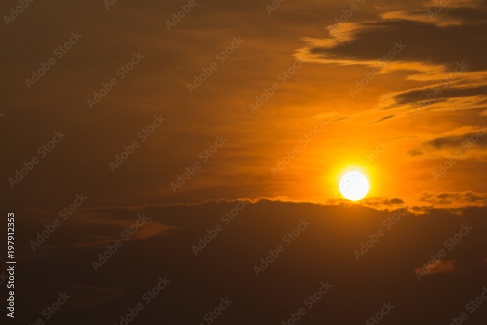 Landscape of sunrise with cloudy over paddy field in the morning of Thailand