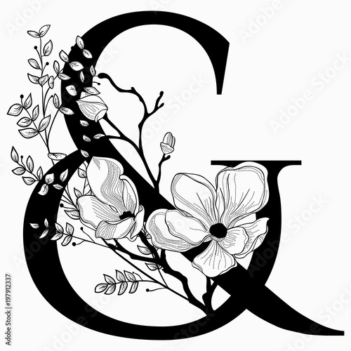 Vector Hand Drawn floral Ampersand monogram and logo